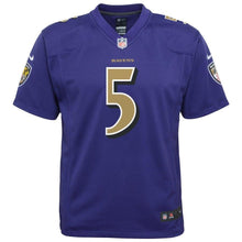 Load image into Gallery viewer, Joe Flacco #5 Baltimore Ravens Youth Purple Color Rush Game Jersey