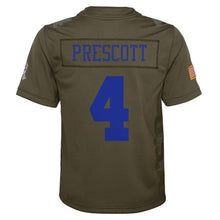 Load image into Gallery viewer, Dak Prescott #4 Dallas Cowboys Youth Olive Salute to Service Game Jersey