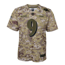 Load image into Gallery viewer, Justin Tucker #9 Baltimore Ravens Youth Camo Salute to Service Game Jersey