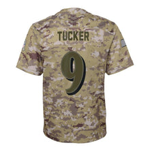 Load image into Gallery viewer, Justin Tucker #9 Baltimore Ravens Youth Camo Salute to Service Game Jersey