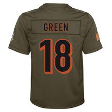 Load image into Gallery viewer, A.J. Green #18 Cincinnati Bengals Youth Olive Salute to Service Game Jersey