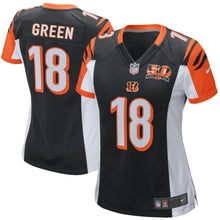 Load image into Gallery viewer, A.J. Green #18 Cincinnati Bengals Women&#39;s Black 50th Anniversary Patch Game Jersey