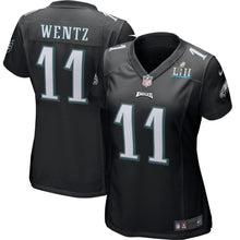 Load image into Gallery viewer, Carson Wentz #11 Philadelphia Eagles Women's Black Super Bowl LII Bound Patch Game Event Jersey