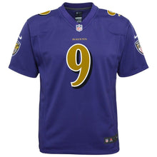 Load image into Gallery viewer, Justin Tucker #9 Baltimore Ravens Youth Purple Color Rush Game Jersey