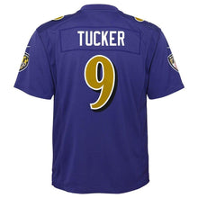 Load image into Gallery viewer, Justin Tucker #9 Baltimore Ravens Youth Purple Color Rush Game Jersey