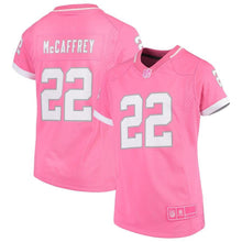 Load image into Gallery viewer, Christian McCaffrey #22 Carolina Panthers Girls Youth Pink Fashion Bubble Gum Jersey
