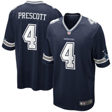Load image into Gallery viewer, Dak Prescott #4 Dallas Cowboys Youth Navy/White Game Jersey