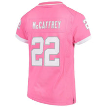 Load image into Gallery viewer, Christian McCaffrey #22 Carolina Panthers Girls Youth Pink Fashion Bubble Gum Jersey