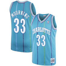 Load image into Gallery viewer, Alonzo Mourning #33 Charlotte Hornets Teal 1992-93 Hardwood Classics Mens Swingman Jersey