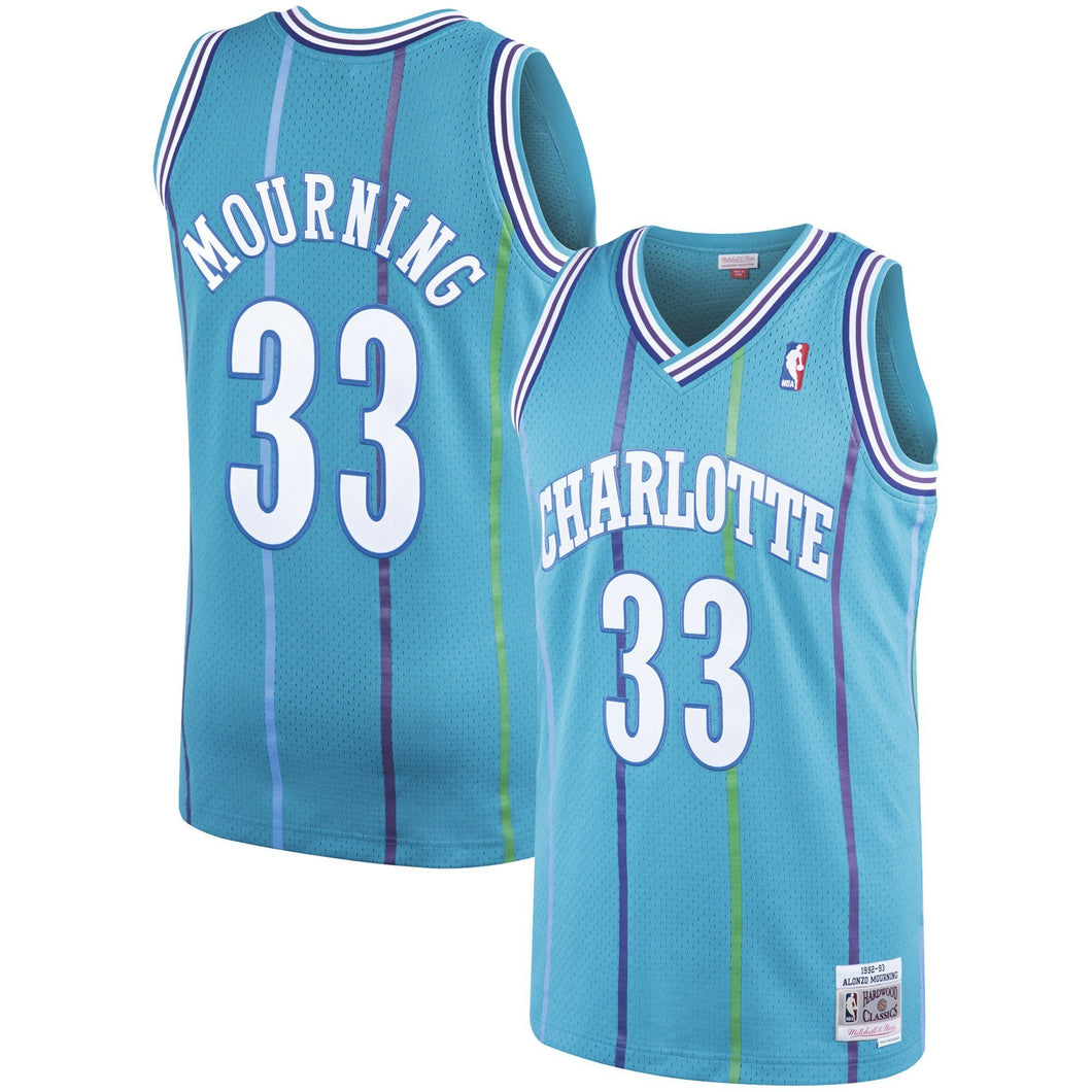 Alonzo Mourning #33 Charlotte Hornets Teal 1992-93 Hardwood Classics Mens Swingman Jersey