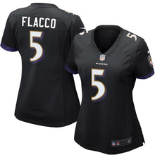 Load image into Gallery viewer, Joe Flacco #5 Baltimore Ravens Women's Black Game Jersey