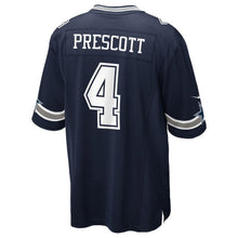 Load image into Gallery viewer, Dak Prescott #4 Dallas Cowboys Youth Navy/White Game Jersey