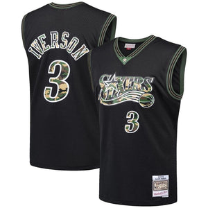 Allen Iverson #3 Philadelphia 76ers Black 2000-01 Straight Fire Camo Mens Swingman Jersey