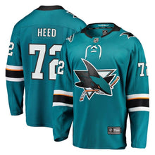 Load image into Gallery viewer, Fanatics Branded Tim Heed San Jose Sharks Teal Breakaway Jersey