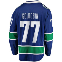 Load image into Gallery viewer, Fanatics Branded Nikolay Goldobin Vancouver Canucks Blue Breakaway Player Jersey