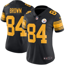 Load image into Gallery viewer, Antonio Brown #84 Pittsburgh Steelers Women&#39;s Black Color Rush Limited Jersey