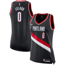 Load image into Gallery viewer, Damian Lillard #0 Portland Trail Blazers Women's Black Swingman Jersey - Icon Edition