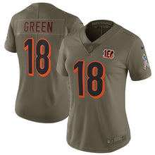 Load image into Gallery viewer, A.J. Green #18 Cincinnati Bengals Women&#39;s Olive Salute to Service Limited Jersey