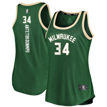 Load image into Gallery viewer, Giannis Antetokounmpo #34 Milwaukee Bucks Women's Hunter Green Fast Break Tank