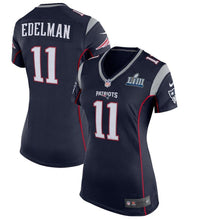 Load image into Gallery viewer, Julian Edelman #11 New England Patriots Women's Navy Super Bowl LIII Bound Game Jersey