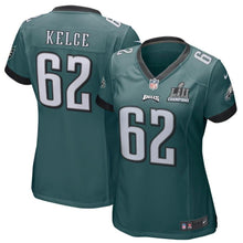 Load image into Gallery viewer, Jason Kelce #62 Philadelphia Eagles Women's Midnight Green Super Bowl LII Champions Patch Game Jersey