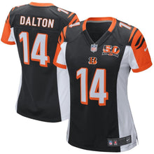 Load image into Gallery viewer, Andy Dalton #14 Cincinnati Bengals Women&#39;s Black 50th Anniversary